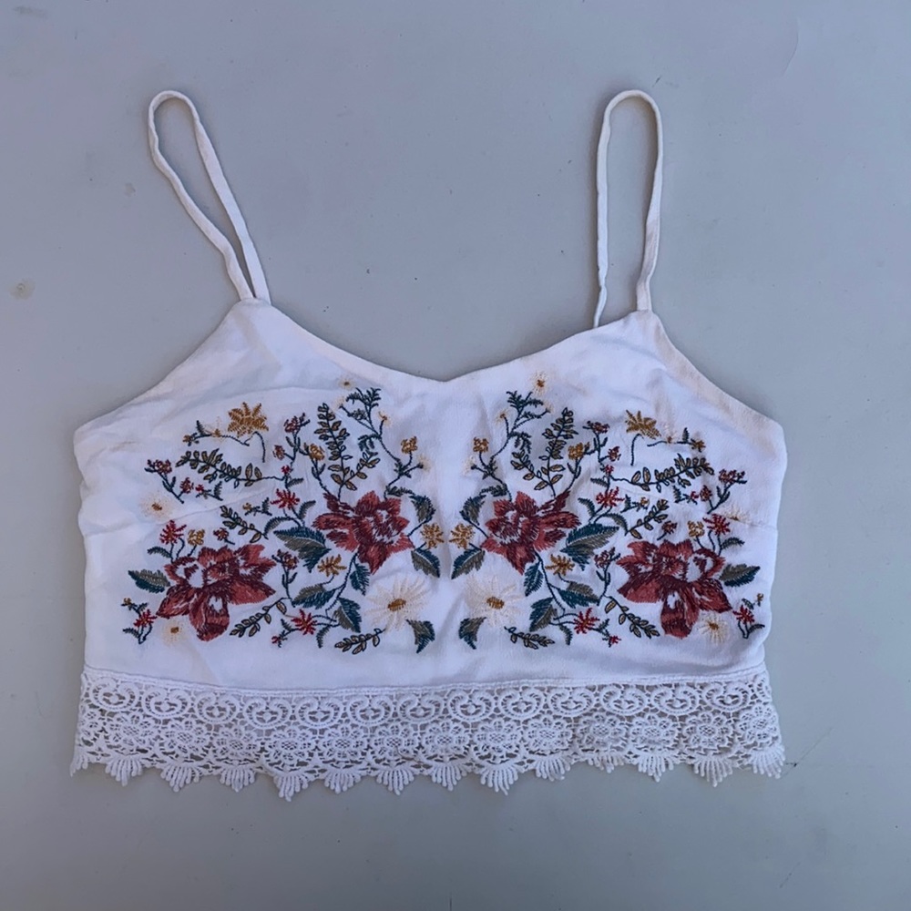 Embroidered lace crop top